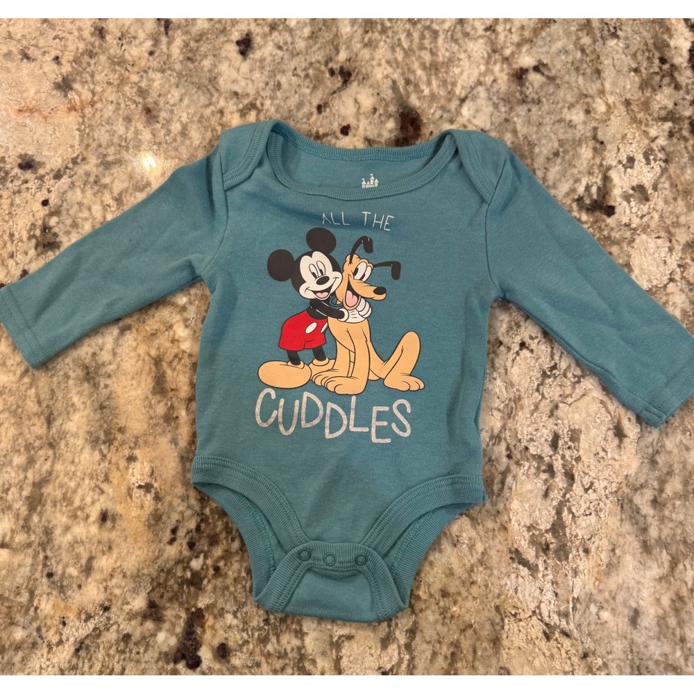 Disney Baby Mickey Mouse Pluto All The Cuddles Long Sleeve Bodysuit Teal 3/6M